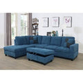Blue Velvet Left Hand Facing Corner Sectional with Ottoman Y461