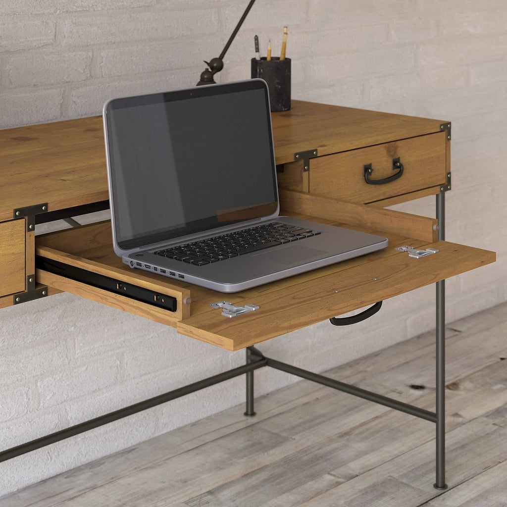 48W Writing Desk with Mobile File Cabinet and 5 Shelf Bookcase, Restored Gray K915