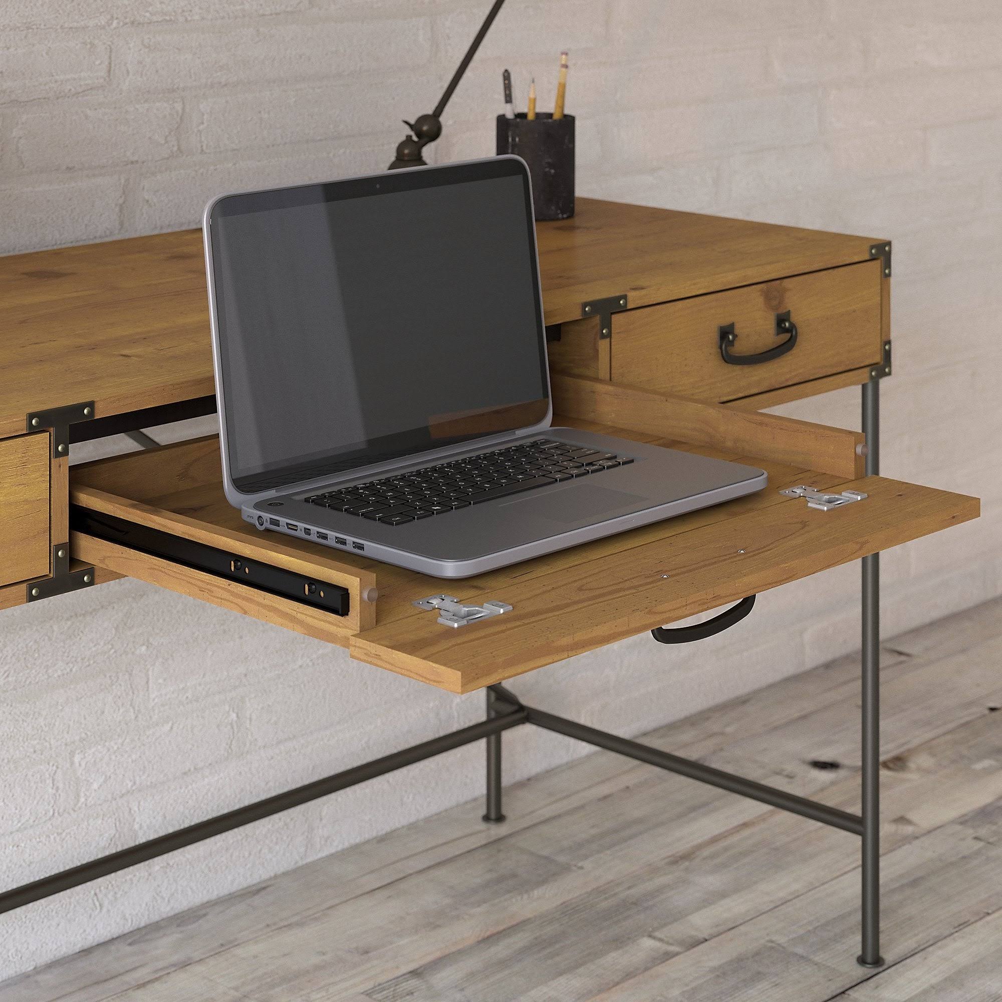 48W Writing Desk with Mobile File Cabinet and 5 Shelf Bookcase, Restored Gray K915