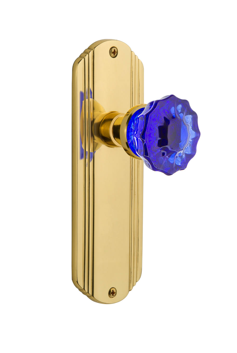 Crystal Cobalt Glass Door Knob in Polished Brass E1607