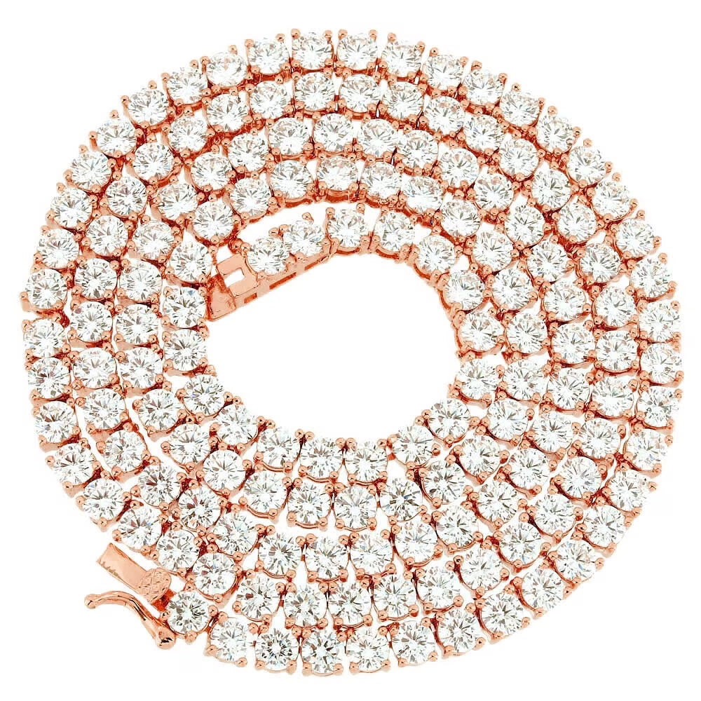 Solid Sterling Silver 14K Rose Gold 12.65 Ct. Lab Simulated Diamond Tennis Chain Necklace 18" U5932