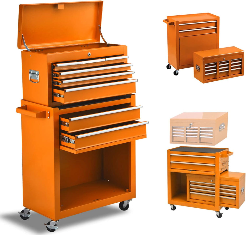 Orange Rolling Lockable Tool Chest with 8 Drawers M768