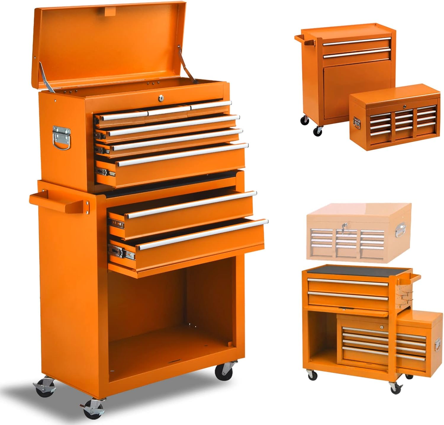 Orange Rolling Lockable Tool Chest with 8 Drawers M768