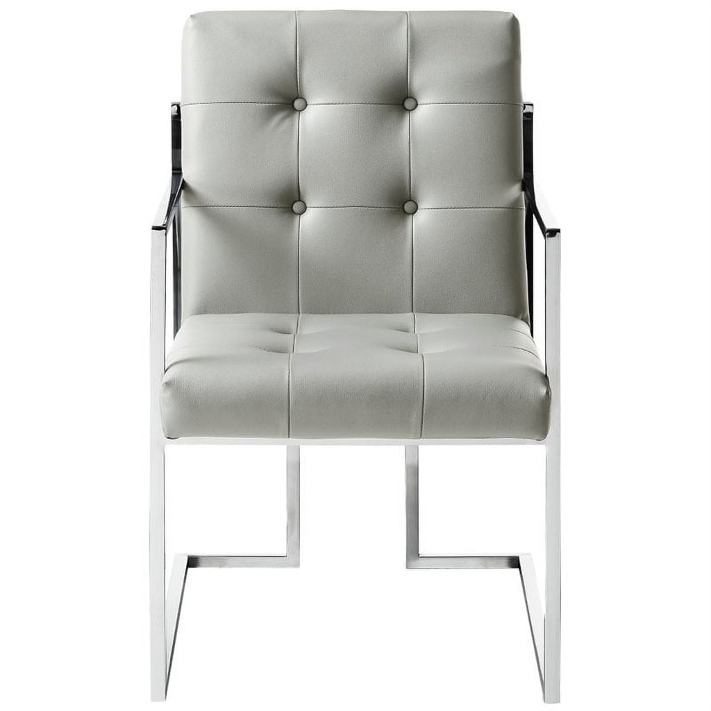 Tufted Faux Leather Dining Chair Light Gray/Chrome (Set of 2) G285