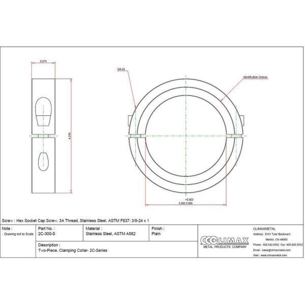 Clamp Shaft Collar, 2 Pc, 3 In, Stainless Steel J945