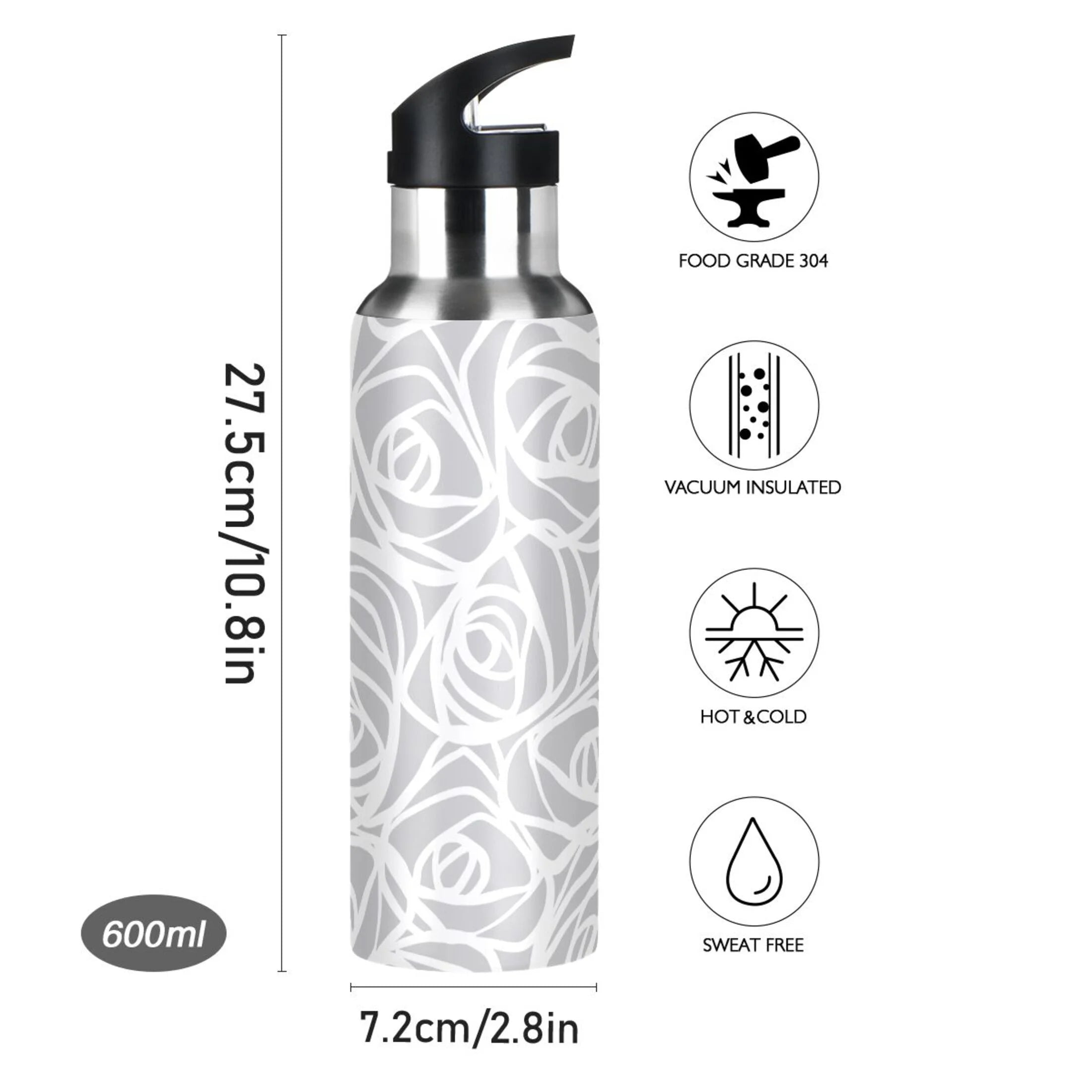 Stainless Steel Water Bottle with Straw Lid Vacuum Insulated Flask 20 OZ U5270