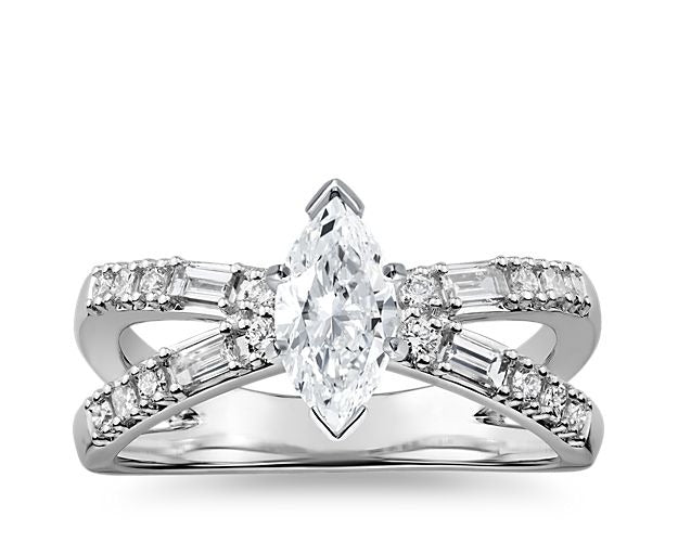 14K White Gold Solitaire Ring with Accents Q35076