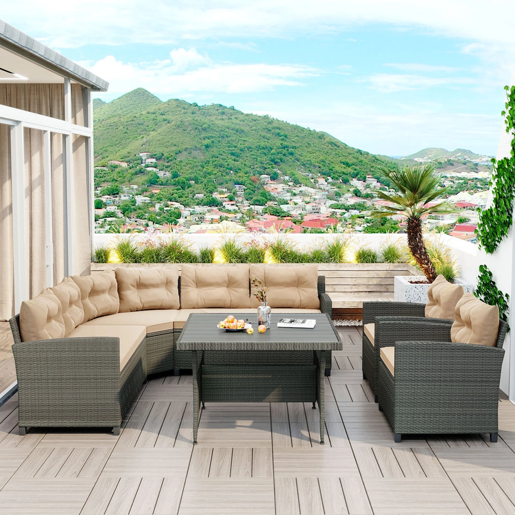 6-Piece Outdoor Wicker Sofa Set with Cushions and Pillows V239122