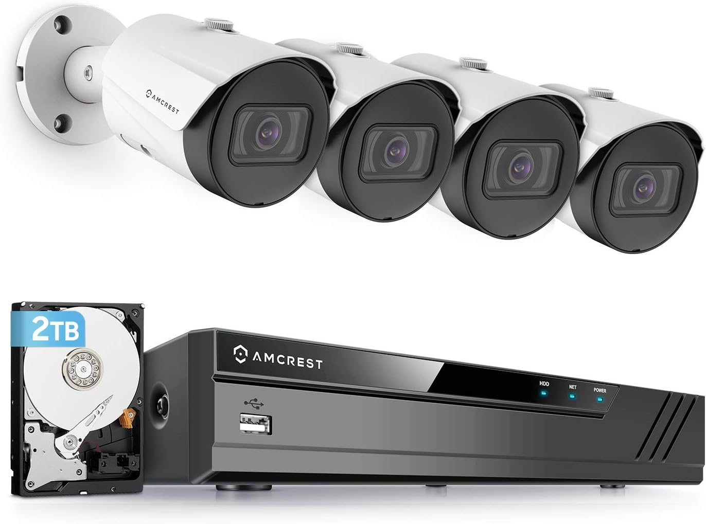 5MP 4K 8CH PoE NVR Security Camera System with 4 Bullet IP Cameras, 2TB Hard Drive R4649