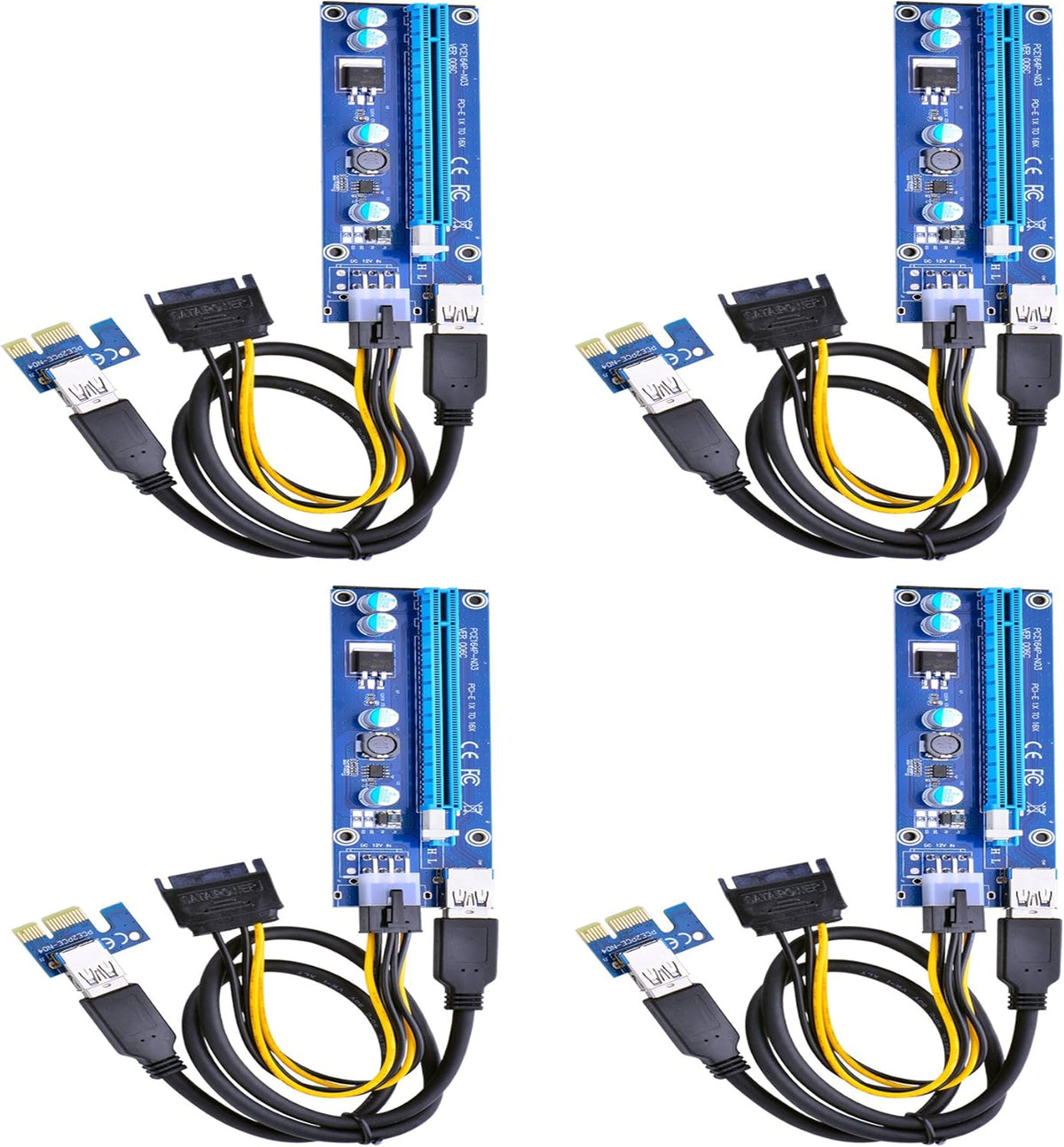 PCI Express 16x to 1x Powered Riser Adapter Card with 60cm USB 3.0 Extension Cable and 6-Pin PCI-E to SATA Power Cable (2 Pack 6 Pin) Q920