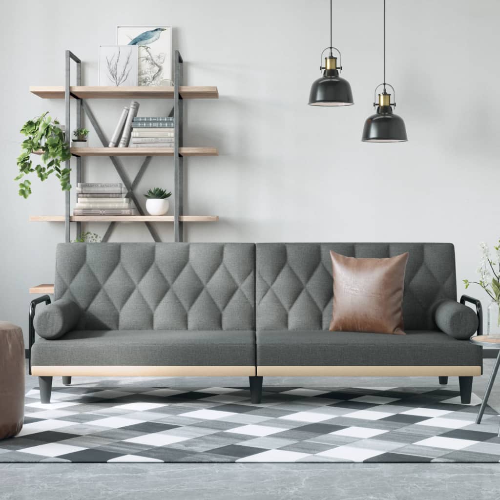 Dark Gray Fabric Sofa Bed with Armrests K65476