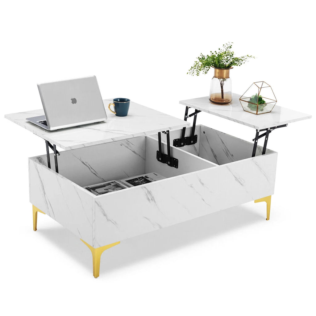 Modern White Lift Top Marble Coffee Table with Storage R500