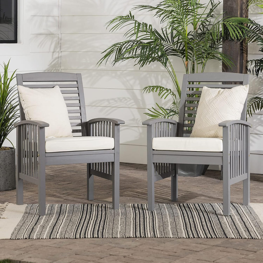 2 Piece Solid Acacia Wood Outdoor Dining Chairs, Set of 2, Brown U26705