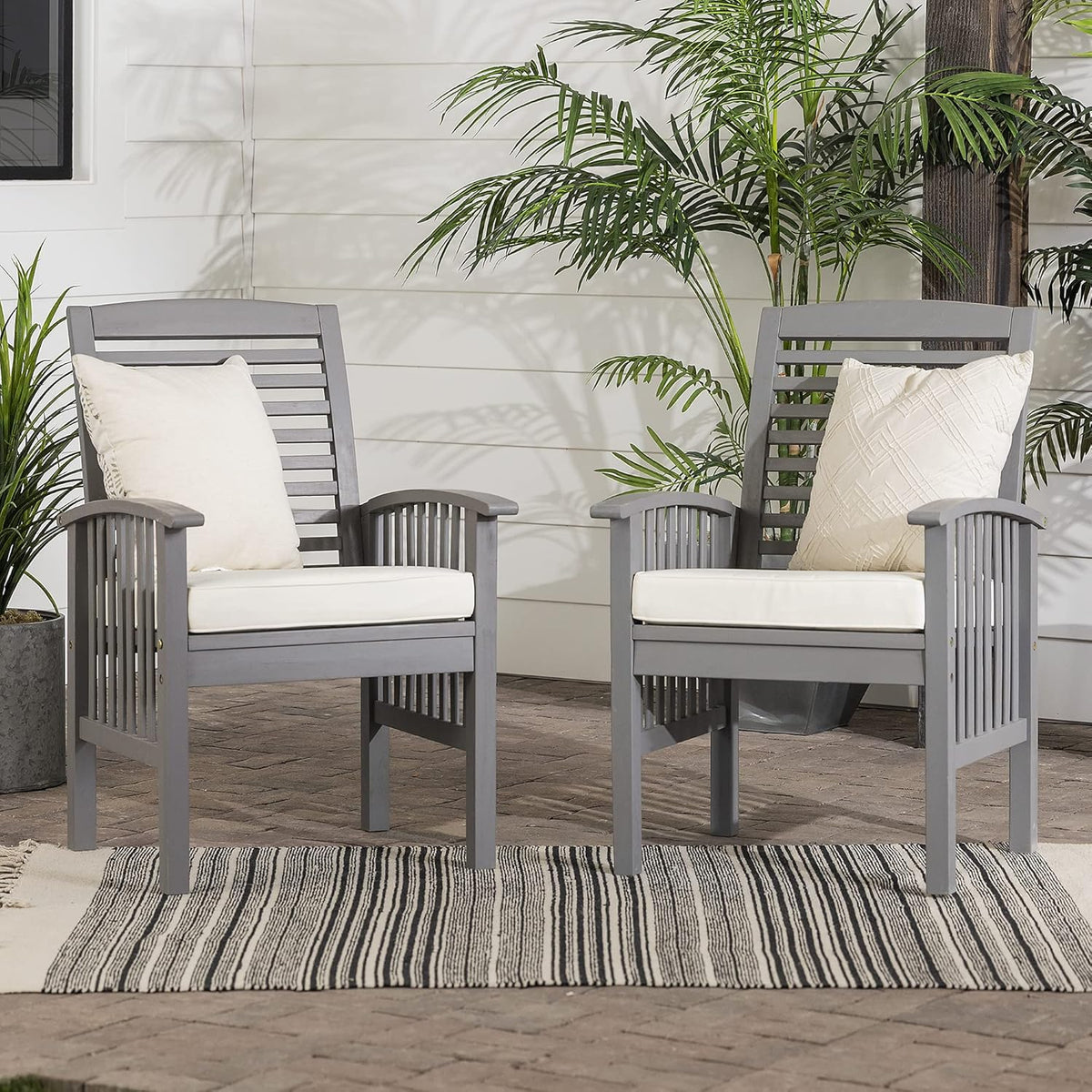 2 Piece Solid Acacia Wood Outdoor Dining Chairs, Set of 2, Brown U26705