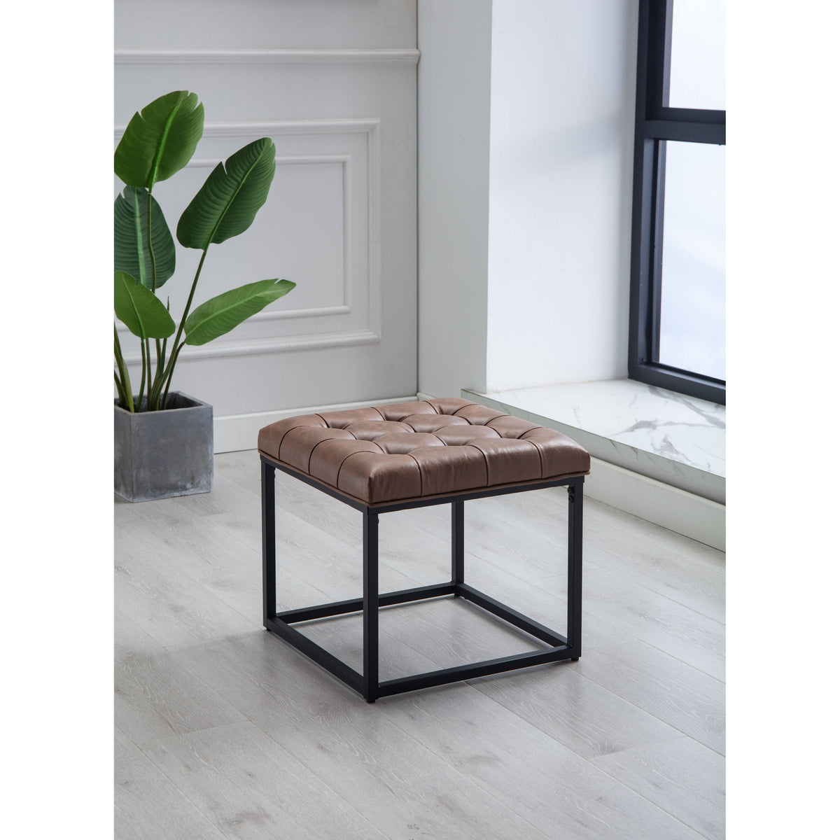 Grey Button Tufted Metal Ottoman U1933