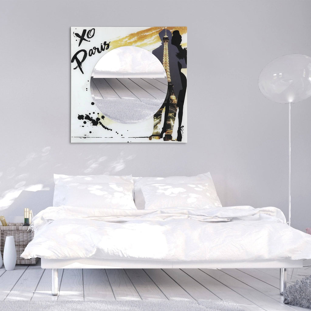 36 in. Square Reverse Printed Tempered Glass Art with 24 in. Round Beveled Mirror Z593