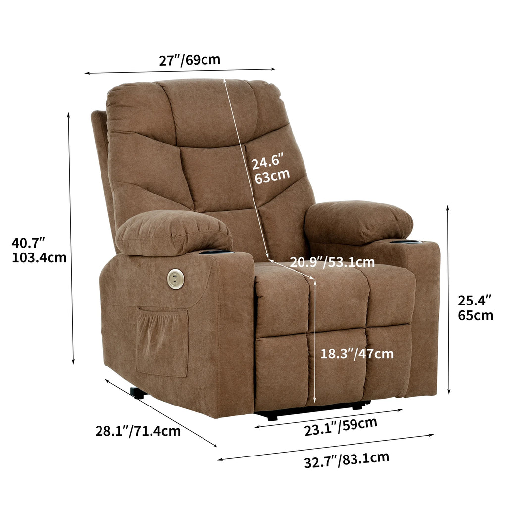 Brown Fabric Power Lift Recliner Chair with Massage and Heat G93205