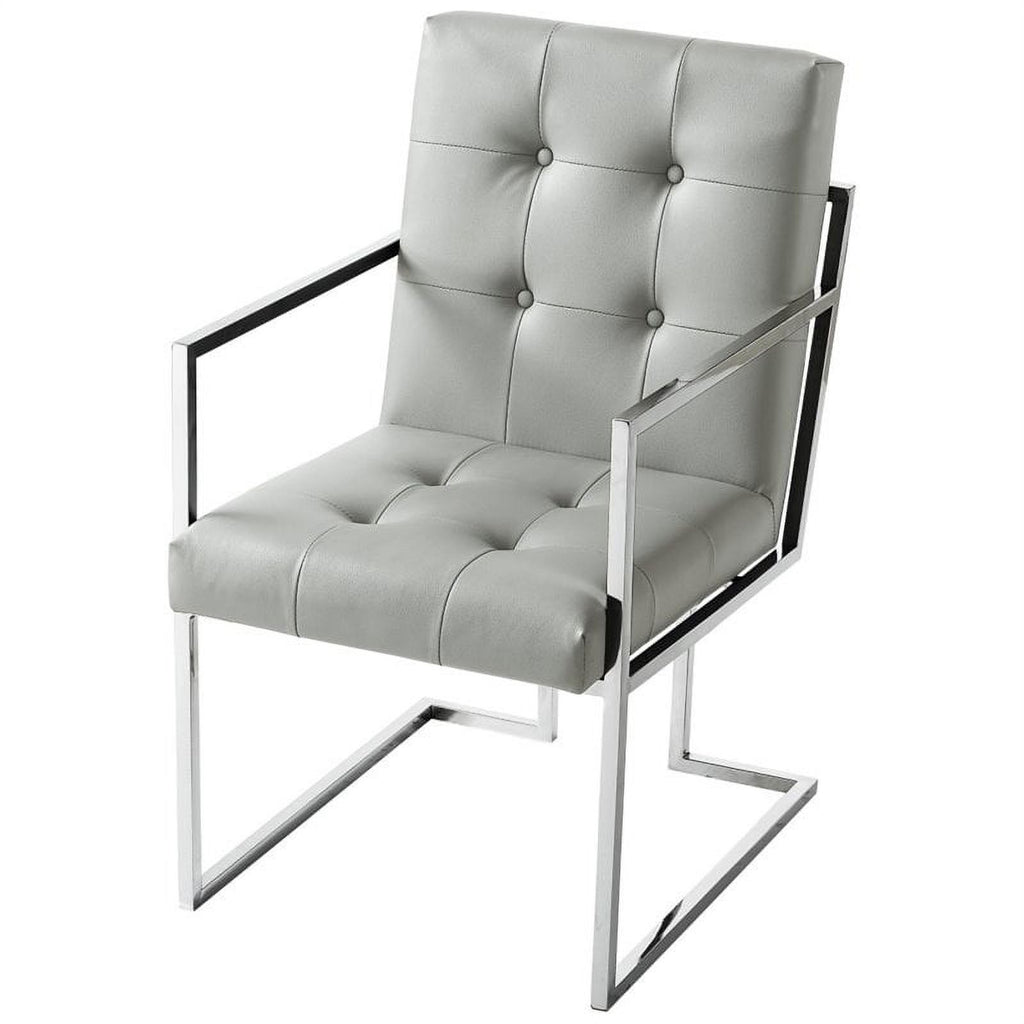 Tufted Faux Leather Dining Chair Light Gray/Chrome (Set of 2) G285