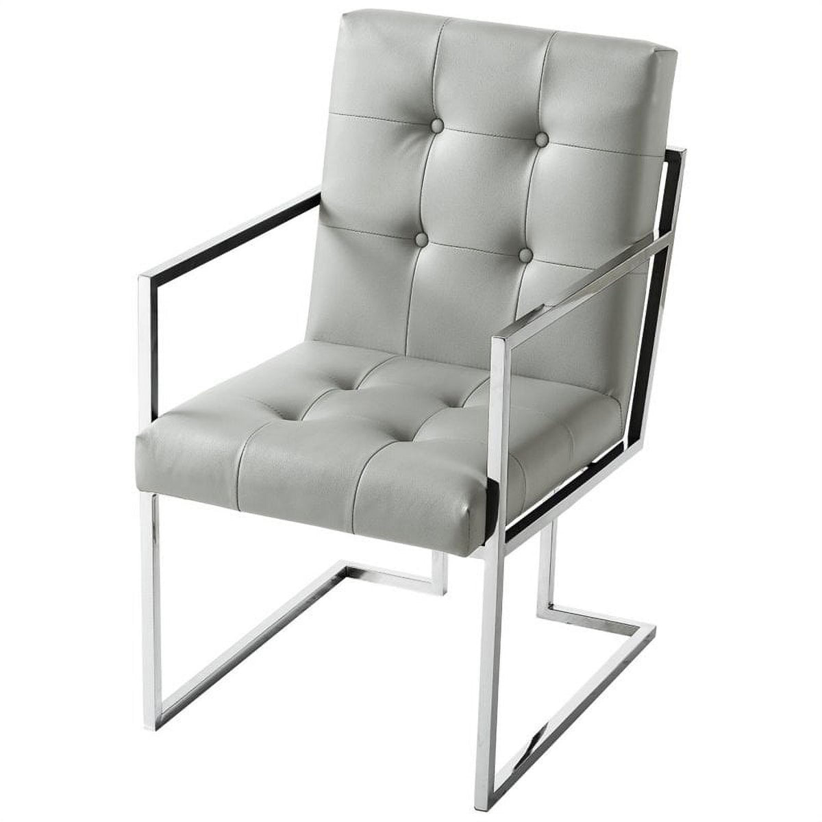 Tufted Faux Leather Dining Chair Light Gray/Chrome (Set of 2) G285