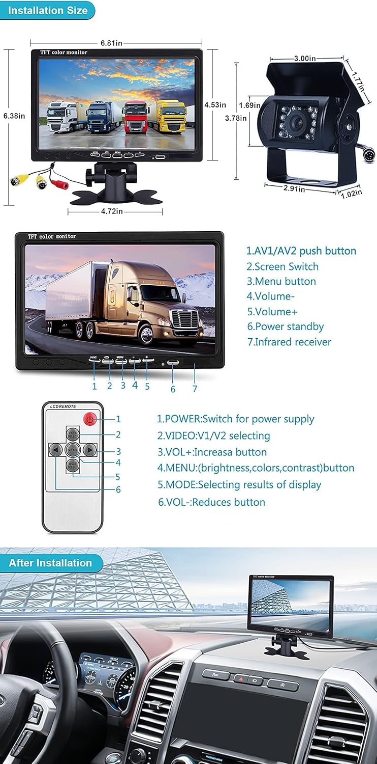 IP66 Waterproof 7 Inch Monitor Dual Camera Backup Camera Kit B9744