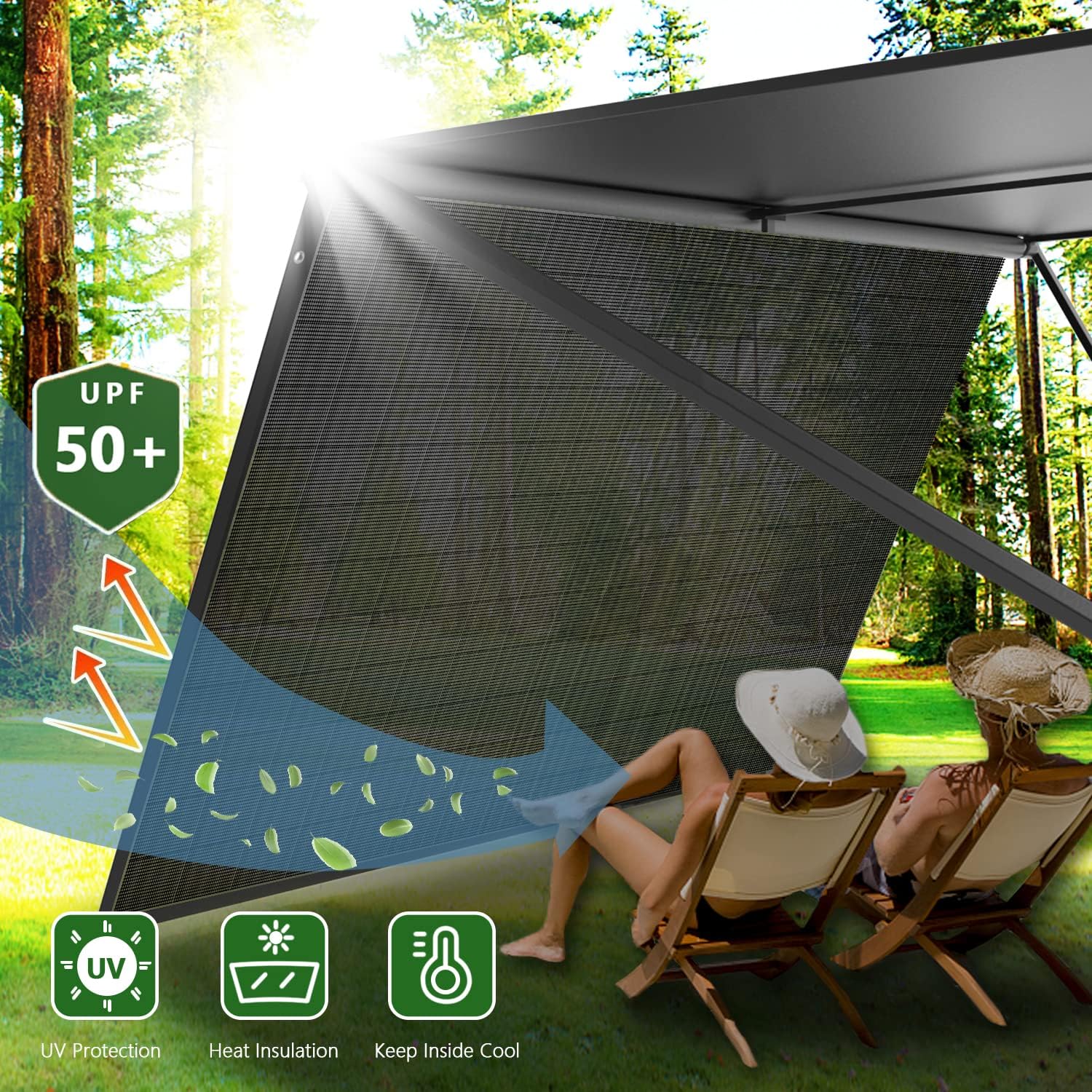 Black Mesh Awning Shade Screen 15' x 9' D6596
