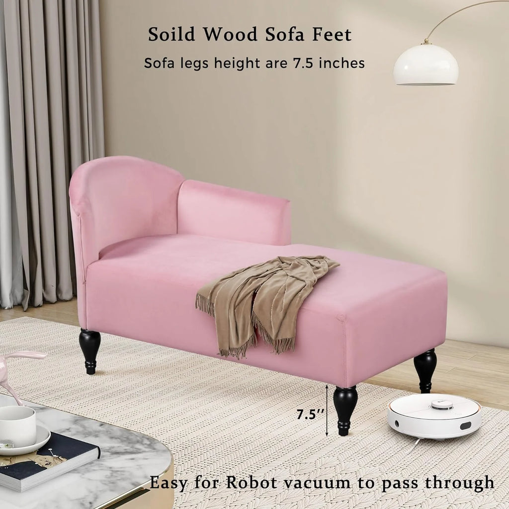 Velvet Upholstered Chaise Lounge Chair with Solid Wood Legs G1304