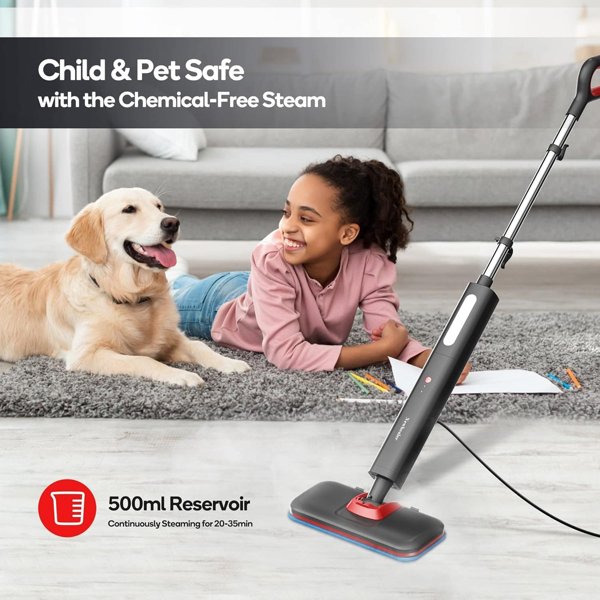 Hardwood Floor Steamer with 2 Washable Microfiber Pads P87595