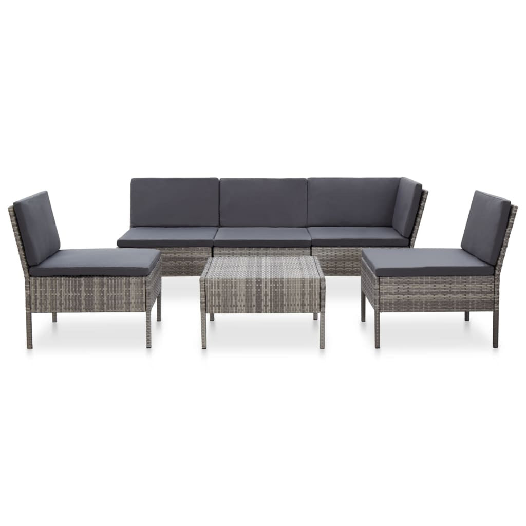6 Piece Outdoor Conversation Set Gray Poly Rattan Patio Sectional with Coffee Table H359
