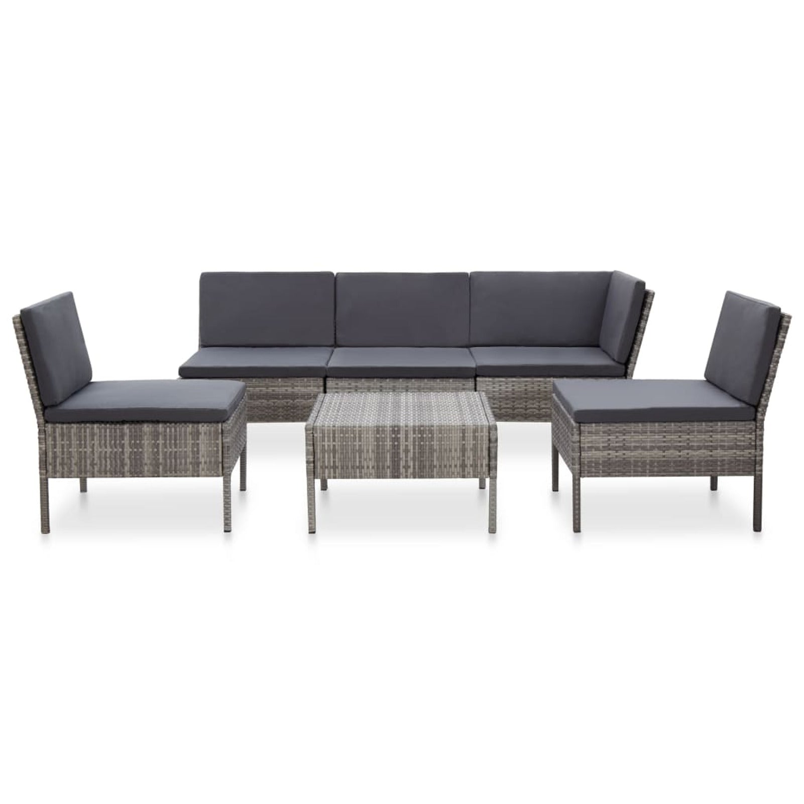 6 Piece Outdoor Conversation Set Gray Poly Rattan Patio Sectional with Coffee Table H359