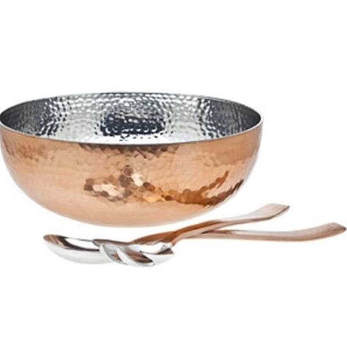 3 Piece Stainless Steel Hammered Salad Bowl with 2 Server B402071
