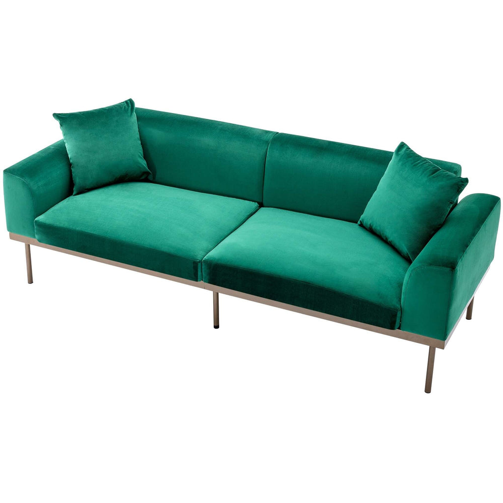 Green Velvet Loveseat Sofa with Two Pillows K93879