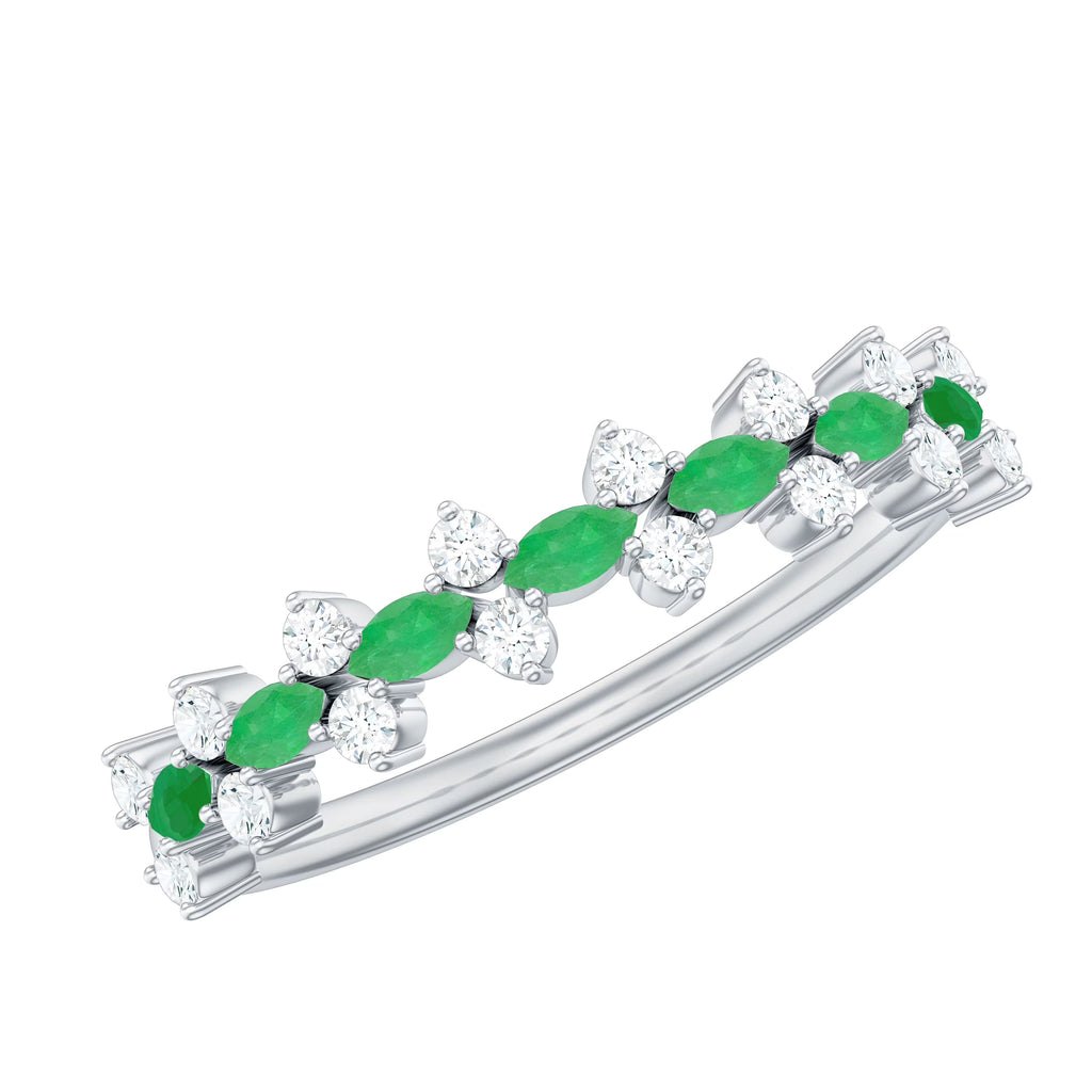Marquise Emerald Ring with Diamond, 925 Sterling Silver D1284
