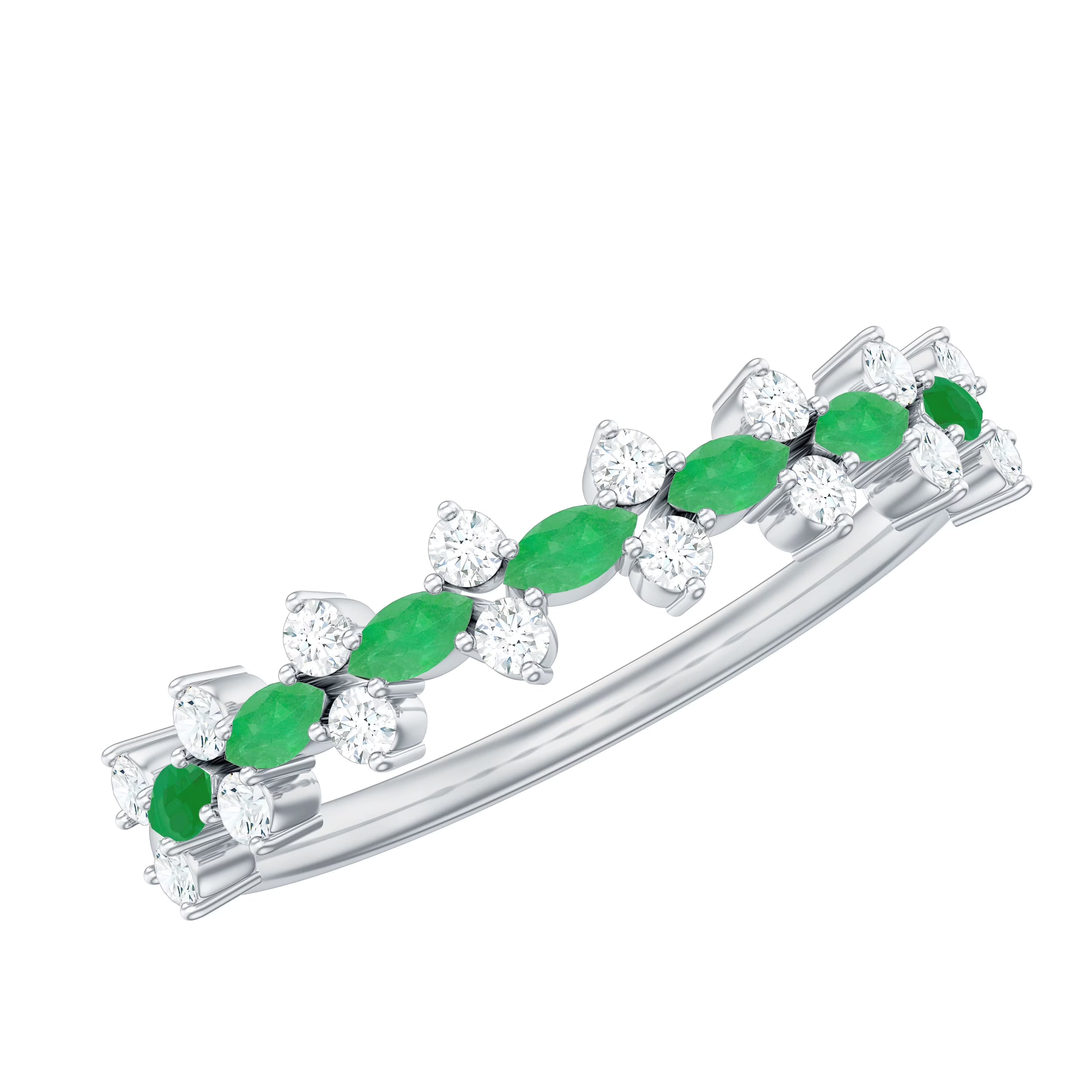 Marquise Emerald Ring with Diamond, 925 Sterling Silver D1284