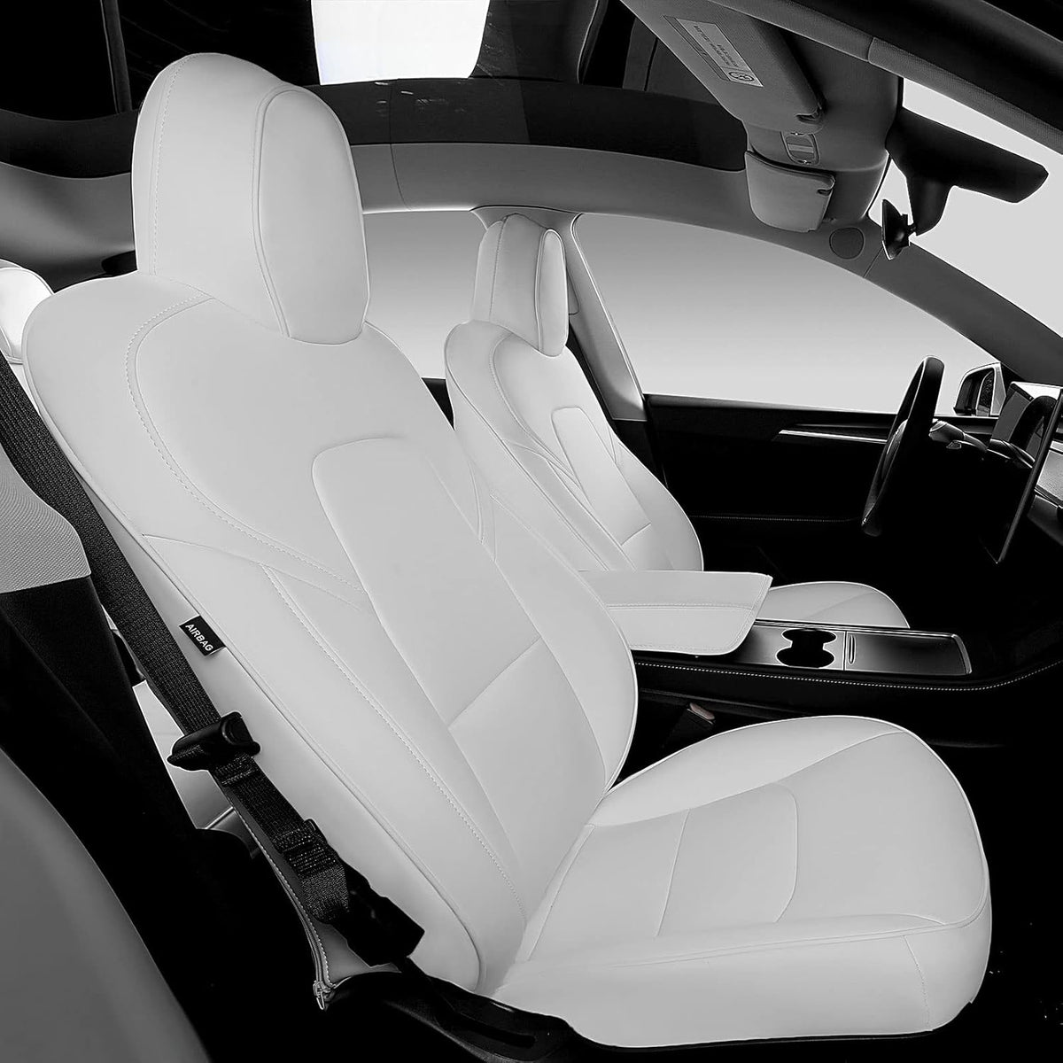 Red-PU Car Seat Cover for Tesla Model 3/Y (5 Pcs) F8482
