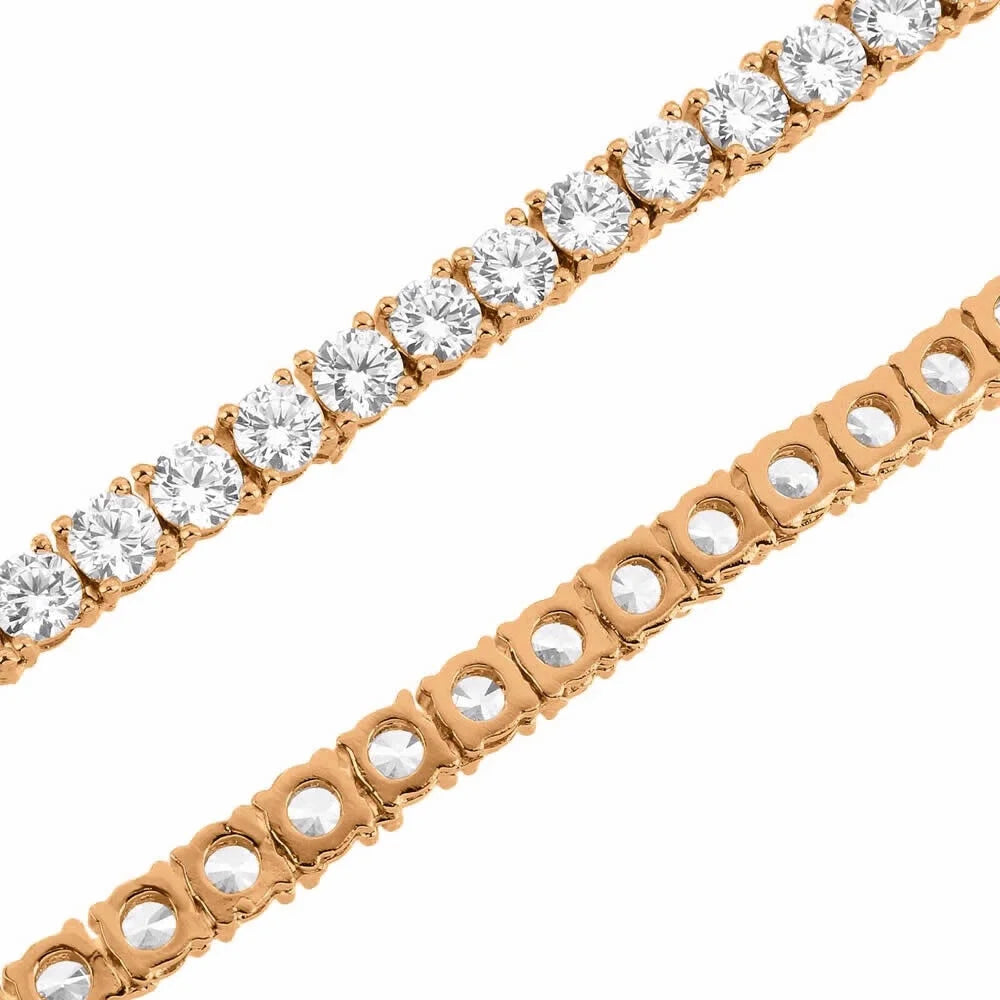 Solid Sterling Silver 14K Rose Gold 12.65 Ct. Lab Simulated Diamond Tennis Chain Necklace 18" U5932