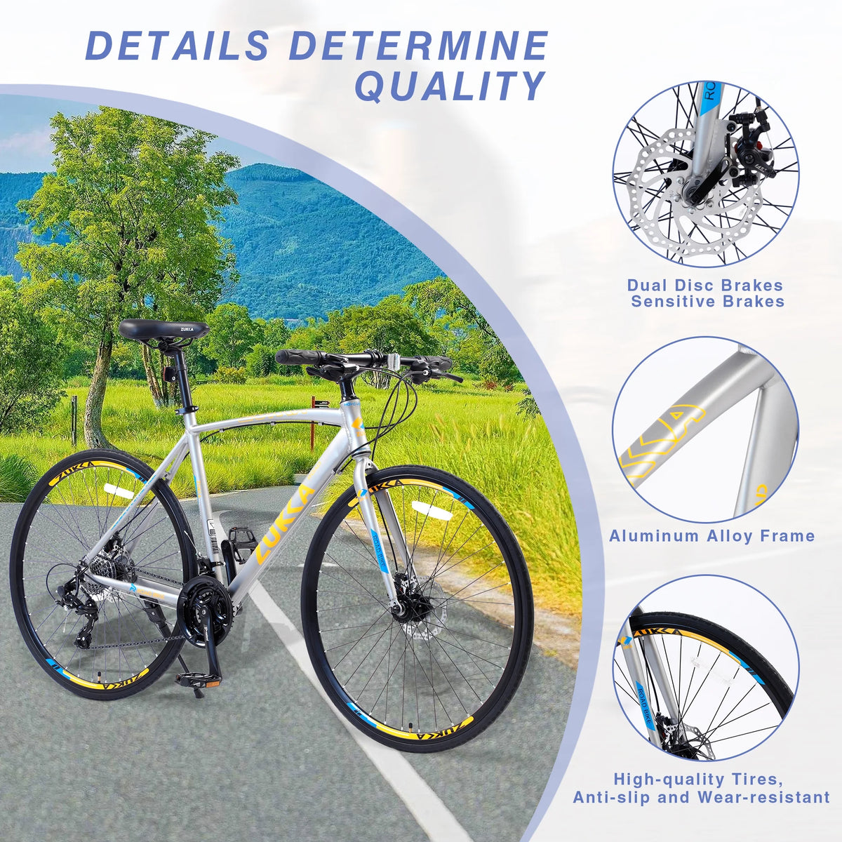 Silver 700C Hybrid Bike with Double Disc Brake V48384