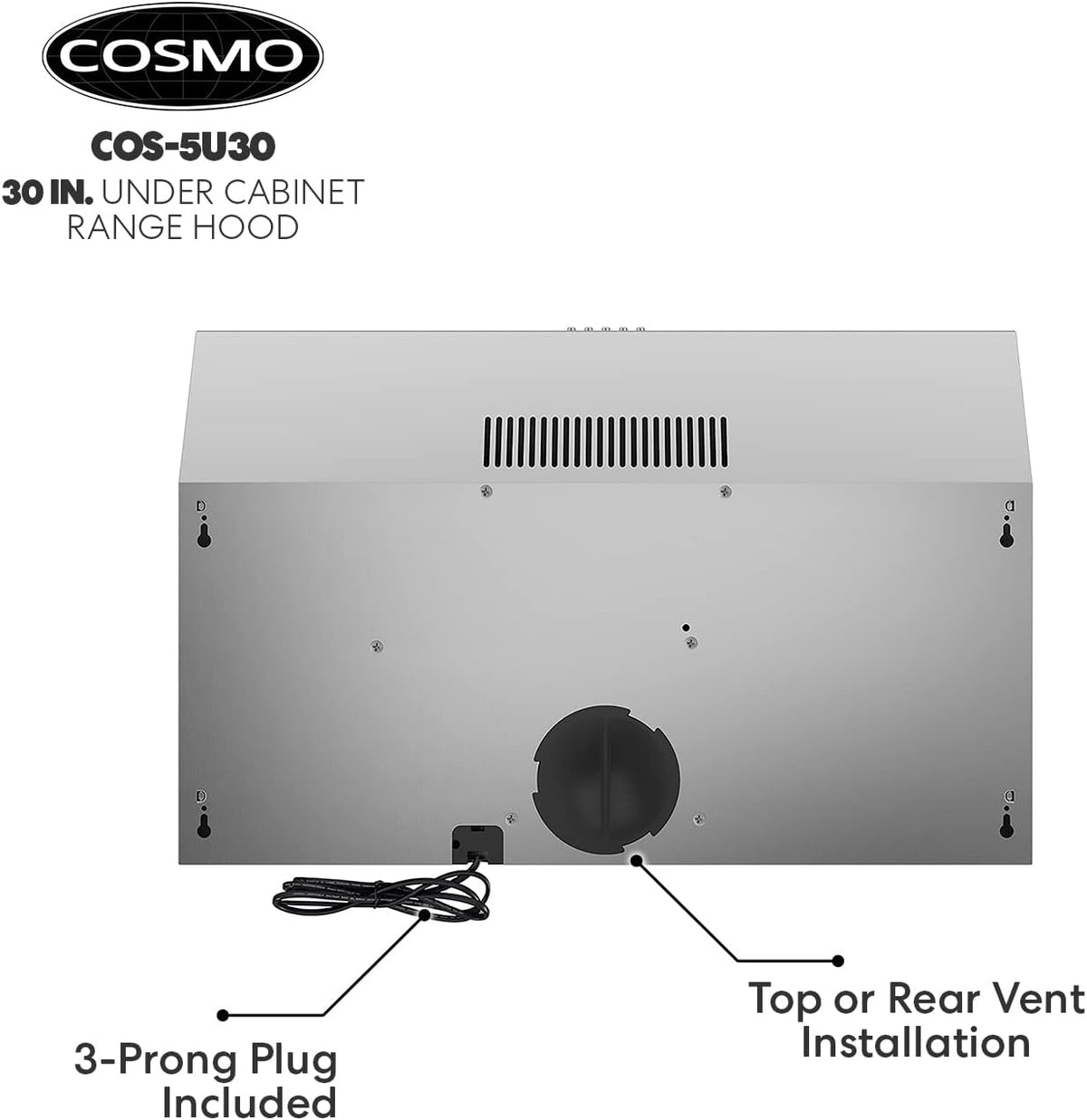 30 in. Under Cabinet Range Hood with Ducted / Ductless Convertible Slim Kitchen Over Stove Vent in Stainless Steel T78959