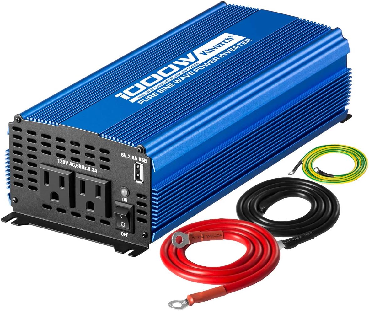 1500W Pure Sine Wave Power Inverter 12V DC to 110V AC Car Inverter with Bluetooth 2AC Outlets USB Port L515
