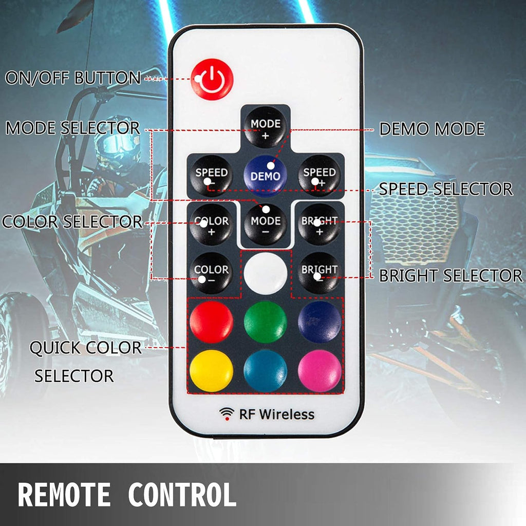 2PC 4FT 360° Spiral LED Whip Lights RGB Color Weatherproof with RF Wireless Remote Z68417