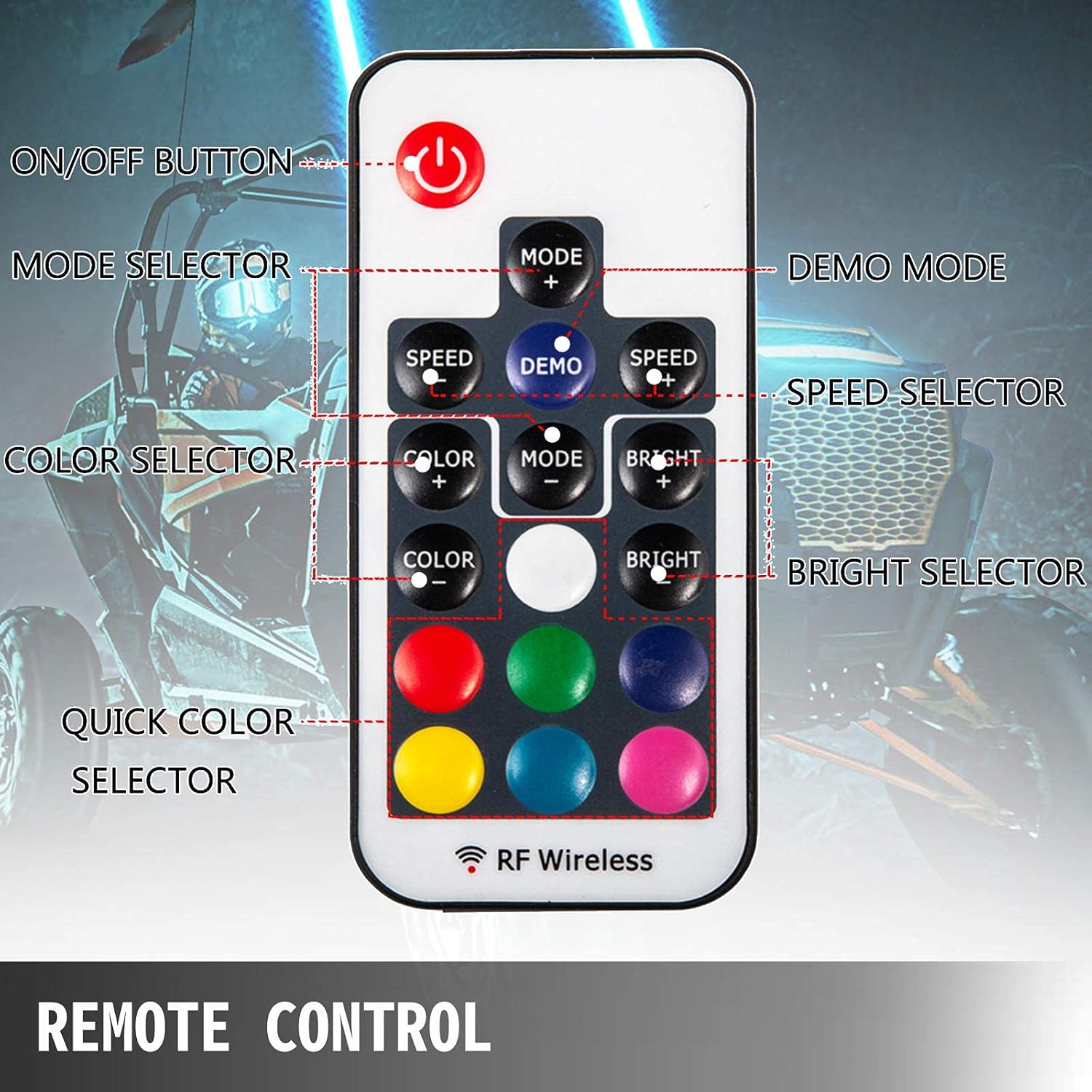 2PC 4FT 360° Spiral LED Whip Lights RGB Color Weatherproof with RF Wireless Remote Z68417