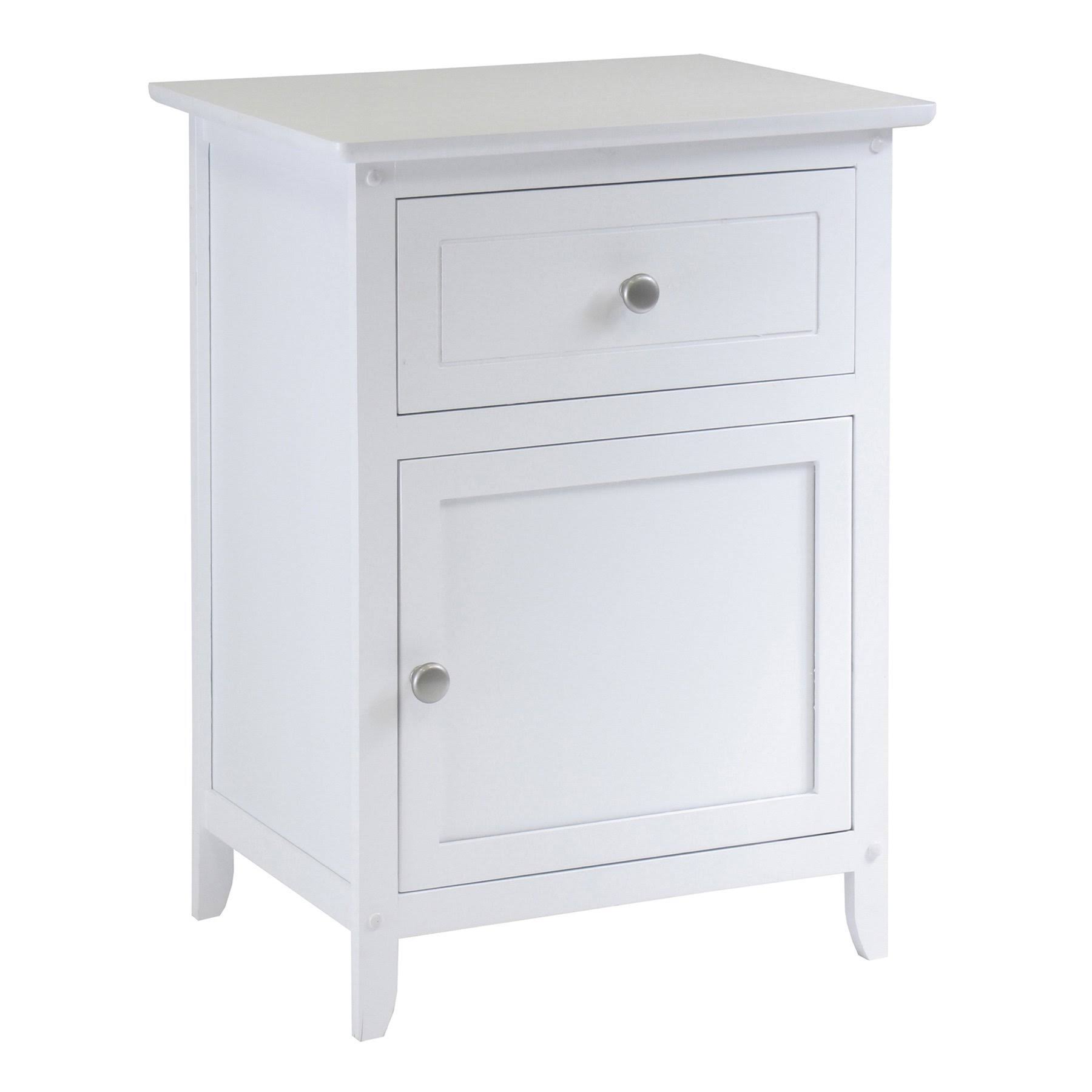 White Wood Night Stand with Drawer and Cabinet I16414