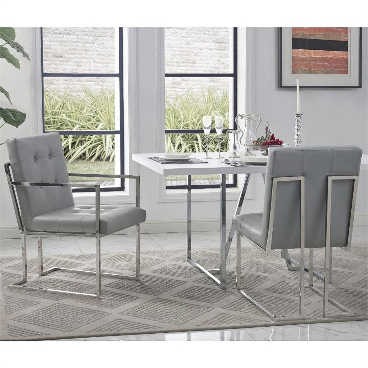 Tufted Faux Leather Dining Chair Light Gray/Chrome (Set of 2) G285