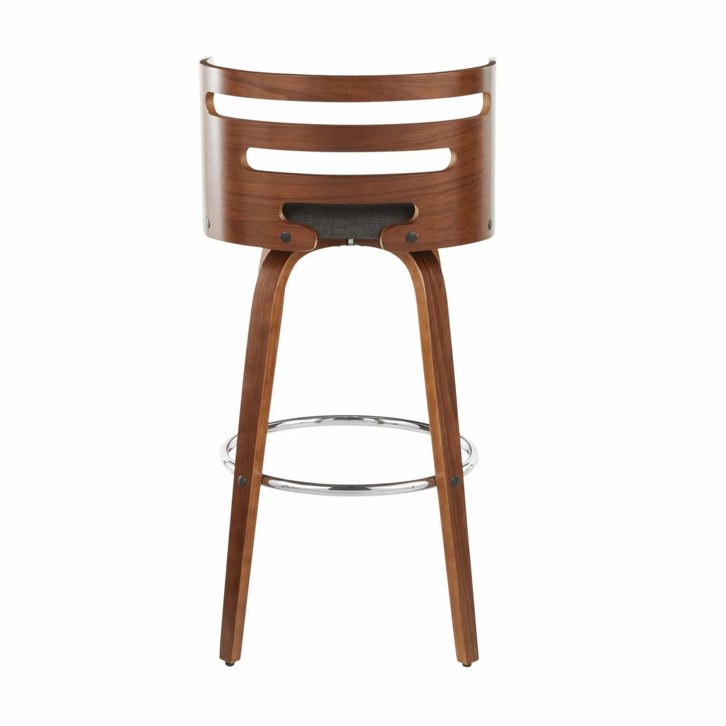 Mid-Century Modern Barstool With Swivel In Walnut And Charcoal Fabric - Set Of 2 U385115
