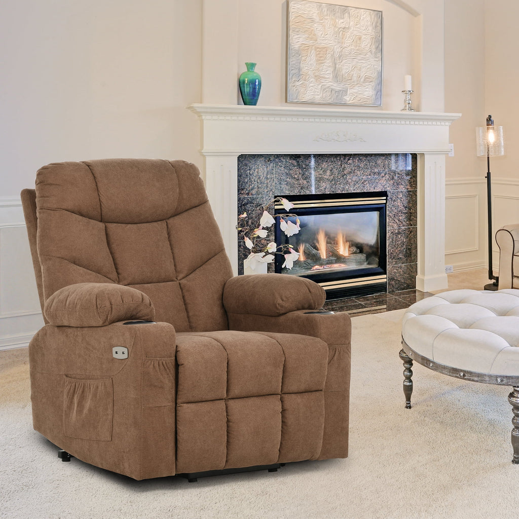 Brown Fabric Power Lift Recliner Chair with Massage and Heat G93205