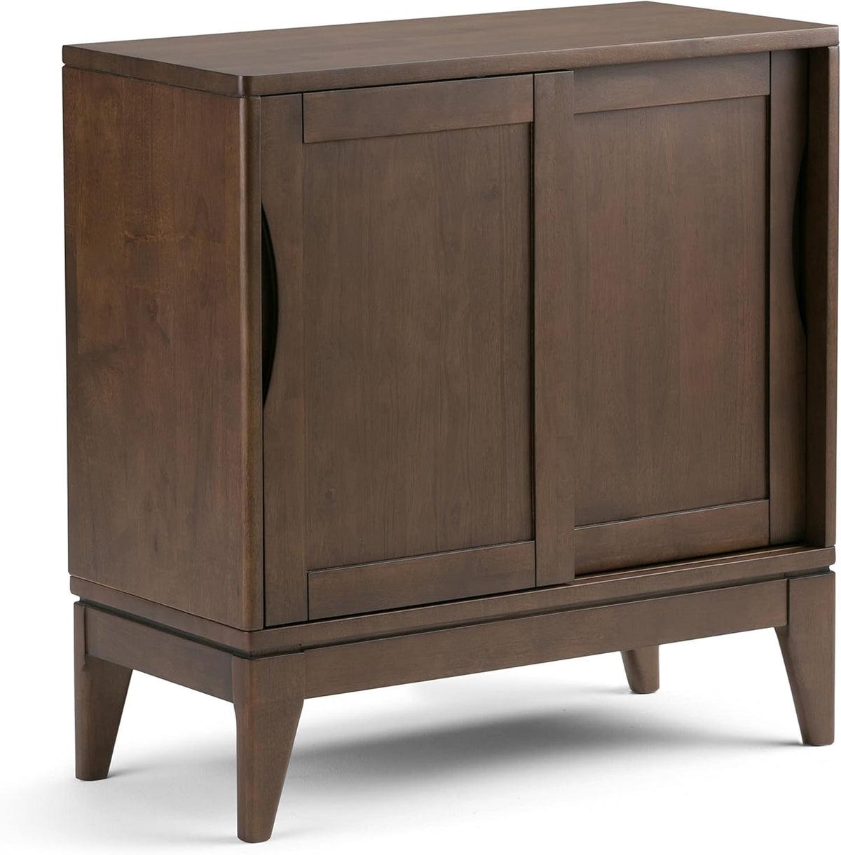 Walnut Brown Solid Wood Low Storage Cabinet with 2 Sliding Doors and 2 Adjustable Shelves U97718